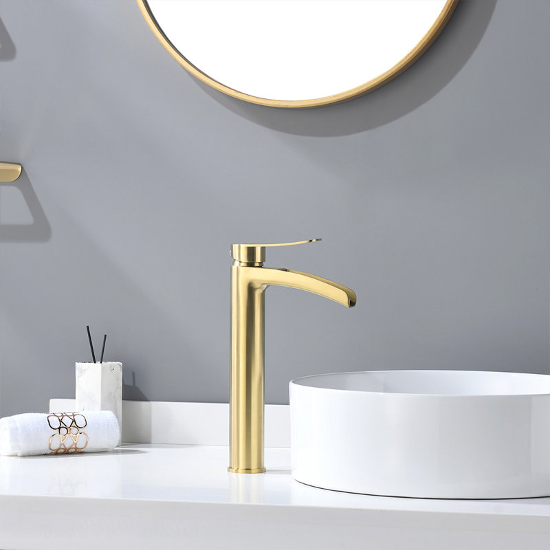 Single-Hole Single-handle Bathroom Faucet with Drain Assembly, Brushed Gold