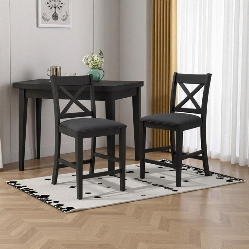 Ensemble de 2 tabourets de comptoir rembourrés en hévéa, ensemble de 2 sièges en similicuir fermier, Noir