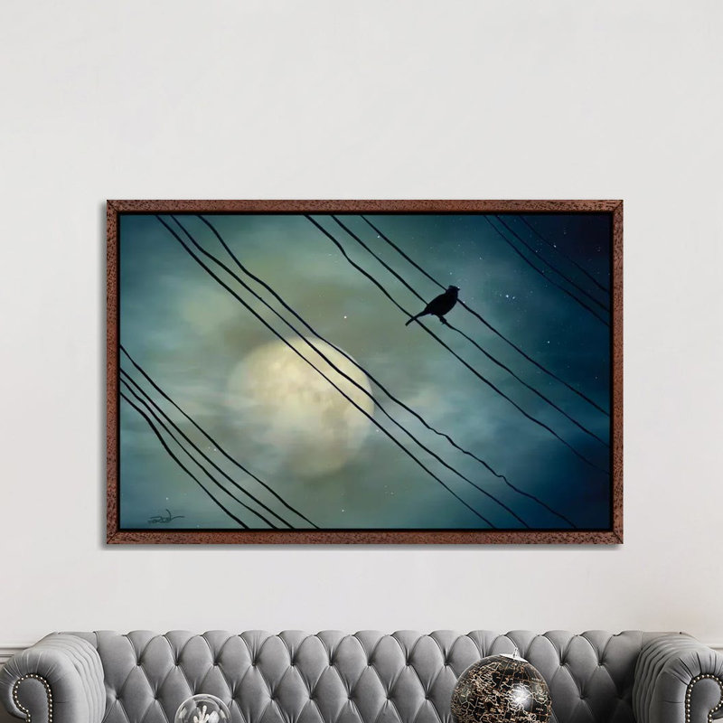 Pássaro Ao Luar (Bird Moonlight) by Marcel Caram - Print on Canvas, 66.04 cm H x 45.72 cm W, Classic Brown Wood Framed