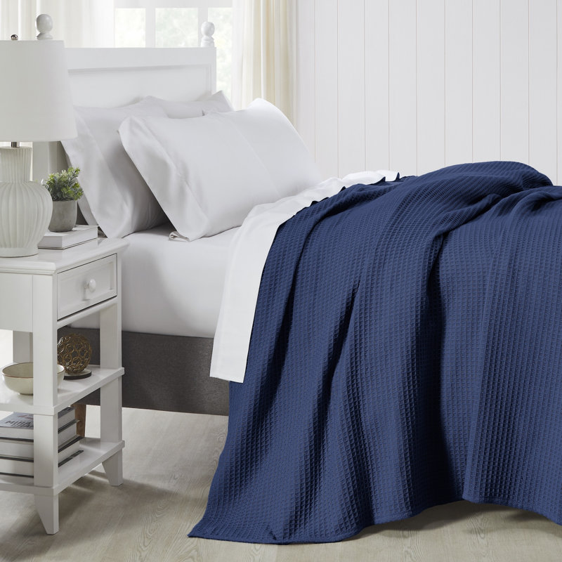 Couverture thermique moderne 100% coton gaufré Modern, Lit simple, Bleu marine