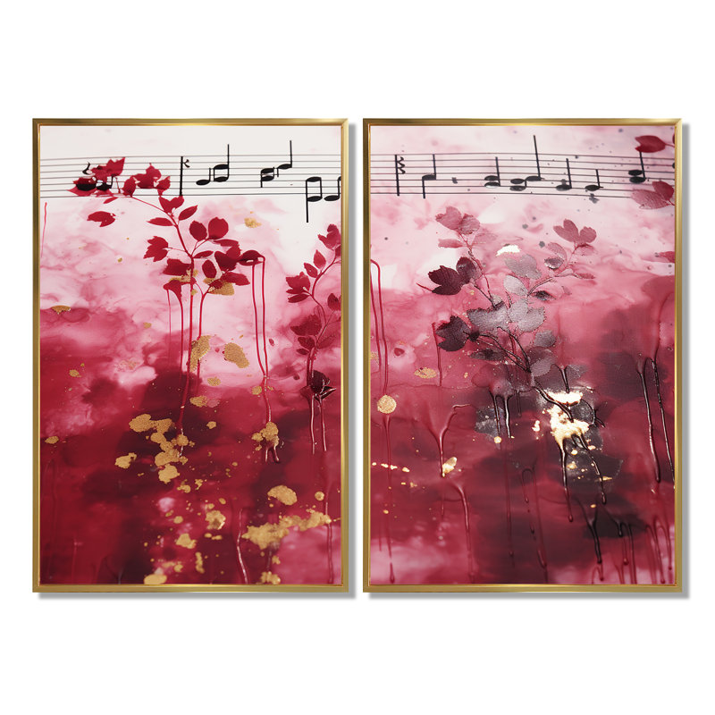 Extravagance de notes de musique roses - grandes impressions sur toile 2 pièces, 36" H x 48" W, Impression encadrée flottante