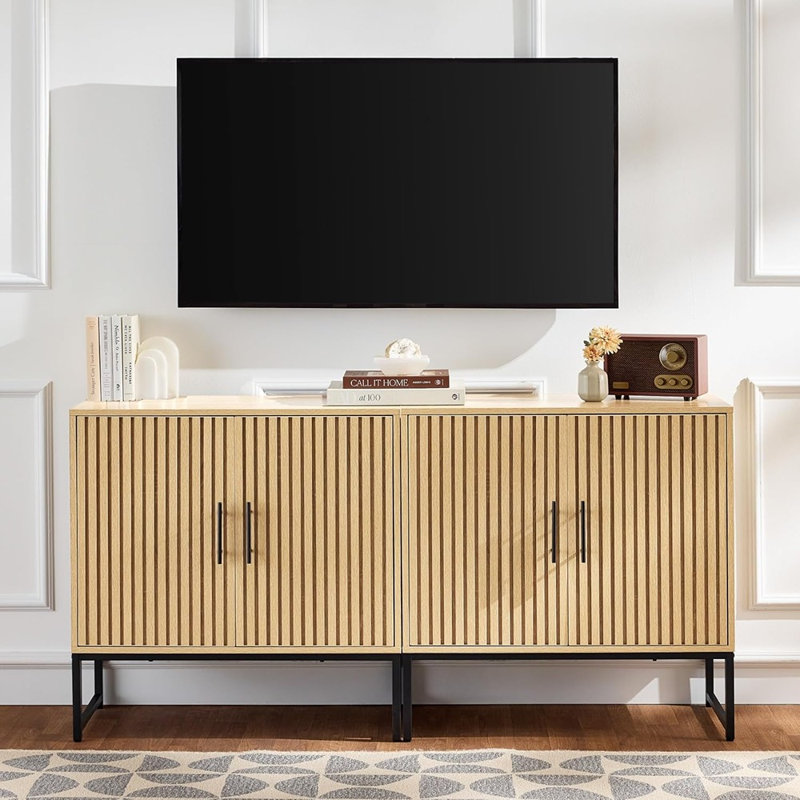 Buffet à lattes, console d'appoint, chêne naturel