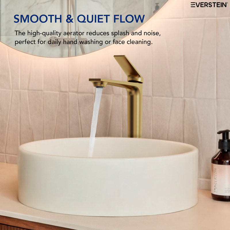 Single Hole Vessel Bathroom Faucet, Single Handle Vessel Bathroom Sink Faucet with Drain Assembly, Brushed Gold