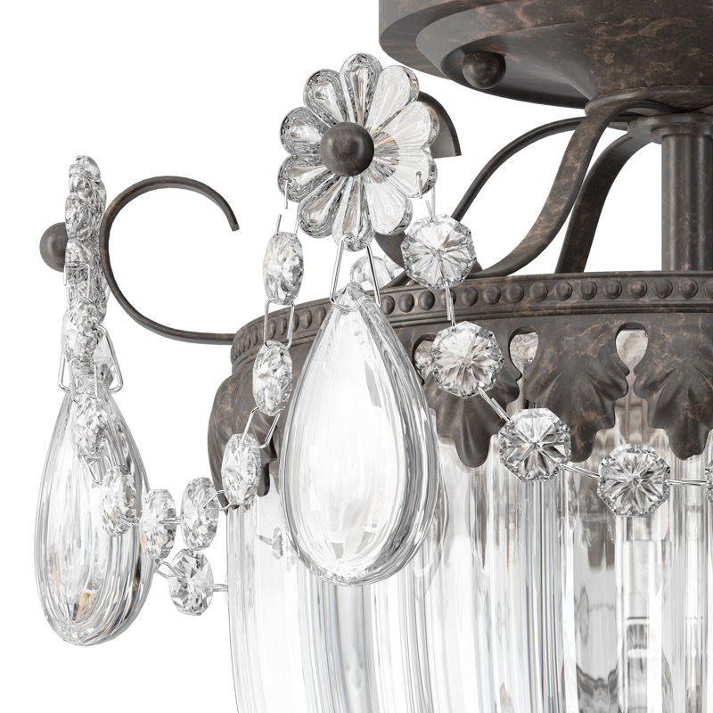 Bagatelle 3 - Light Semi Flush Mount, Antique Silver, Heritage Crystal