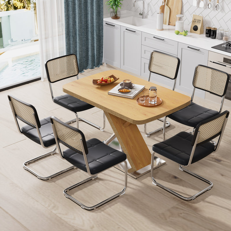 Modern Expandable Space-Saving Dining Table Set, Black, Natural