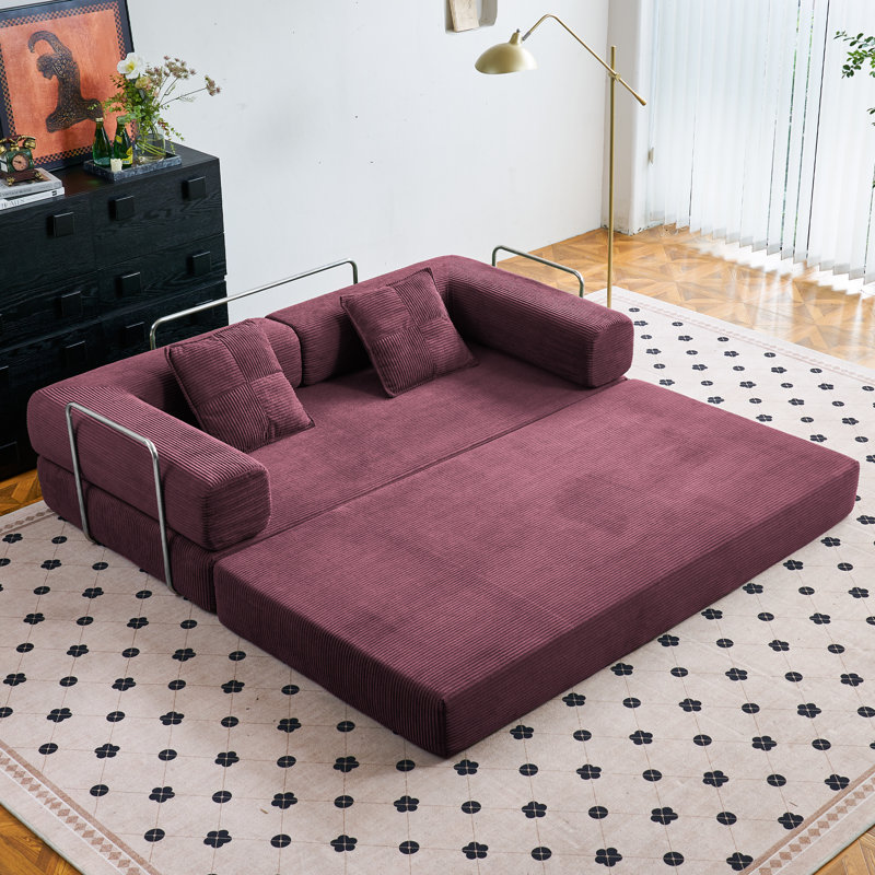 Corduroy Sofa Bed, Wine Red, 3