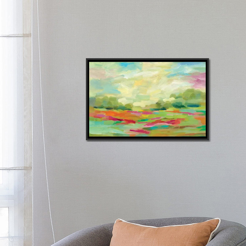 " Sunny Fields " by Silvia Vassileva, 18" H x 26" W x 1.5" D, Black Framed Canvas, No Matte