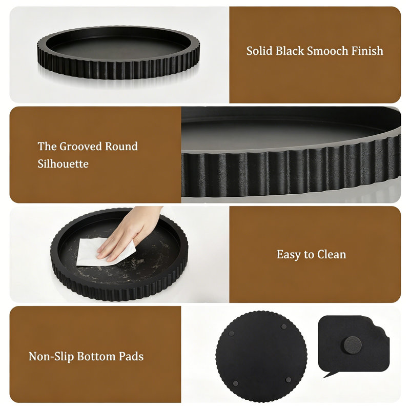 Handmade Round Wood Tray, 12 Inch Decorative Centerpiece For Coffee Table, Perfume, And Home Decor, Black Wooden Display Tray For Living Room, Bedroom, Bathroom