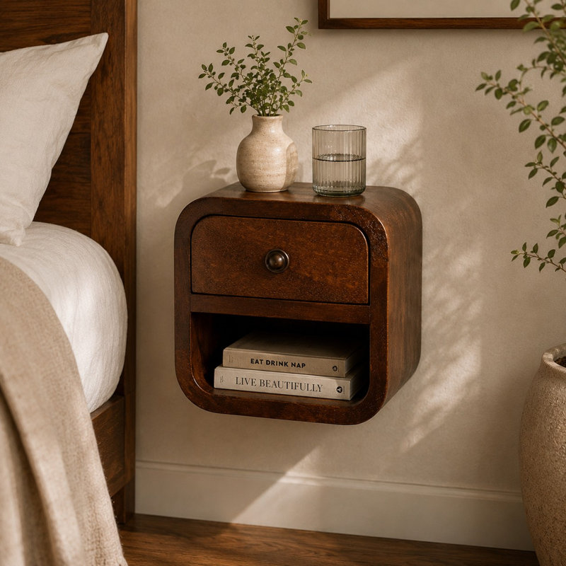 Foraker 20cm W Solid Wood Bedside Table, Chesnut