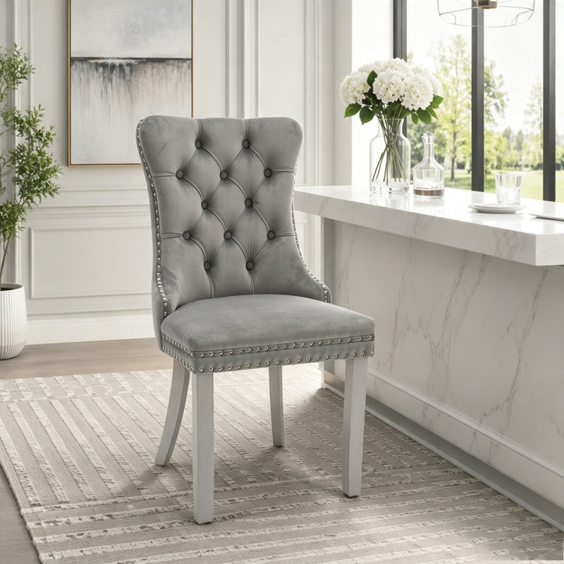 Chaise de salle à manger rembourrée moderne, Gris clair + gris