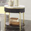 Superbe table de bout 1 pièce avec finition noyer foncé et plateau en faux marbre blanc