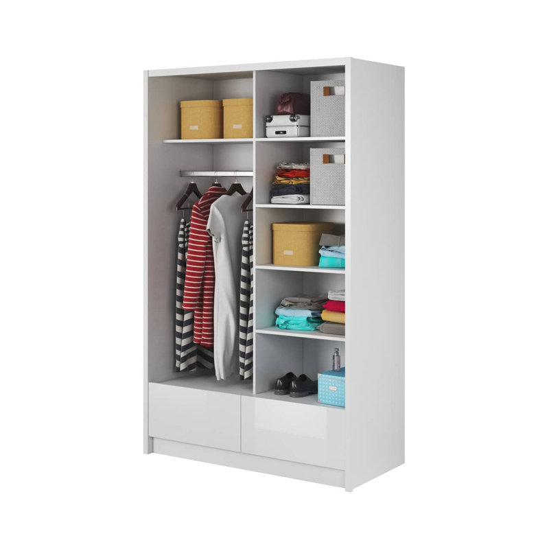 Dakeisha 2 Door Solid + Manufactured Wood Wardrobe, 214cm H x 134cm W x 62cm D, Black