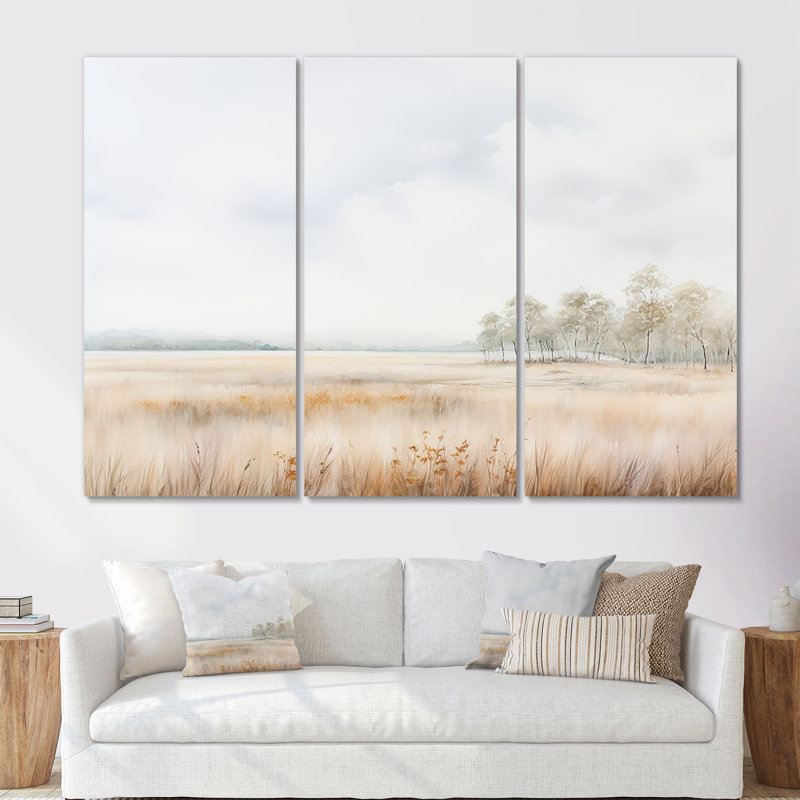 «Meadow Scenery Minimalisme», ensemble d'art mural prairie, Toile tendue, H 40 po x l 60 po x P 1 po