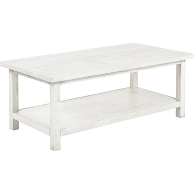 Distressed White Wood Coffee Table With Shelf