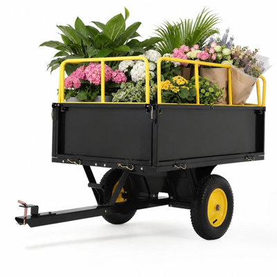 Heavy Duty 17 Cu Ft Steel Dumping Wagon 750lb Tow Behind Utility Trailer Removable Sides All Terrain Mobility For Lawn Tractor ATV Yard Projects