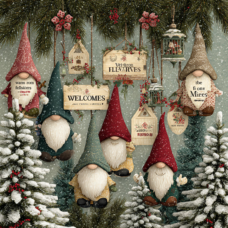 «Winter Gnome Welcome Village», art mural sur toile, H 20 po x l 20 po