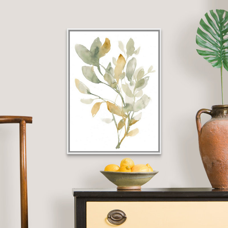 «Sage & Sienna Leaves I», art mural sur toile, Toile avec cadre blanc, H 26 po x l 20 po