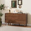 Commode de chambre à coucher avec 9 tiroirs au fini noyer, commode haute et commode, P 15,8 po x l 55 po x H 30,7 po-1818690178