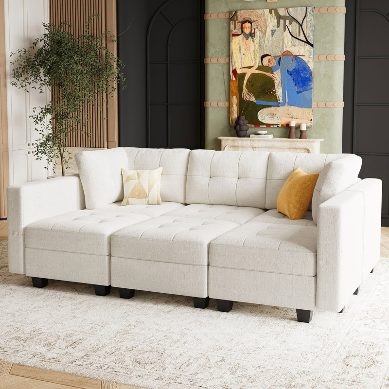 Canapé modulaire rembourré 7 pièces Soneson, Chenille beige