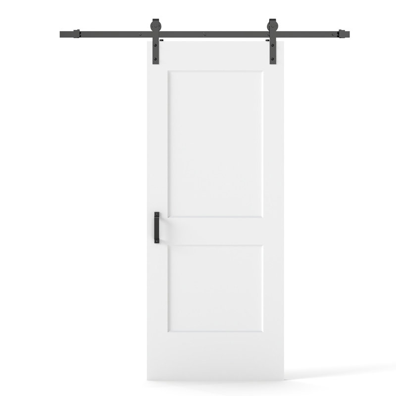 34"x84" Flat 2-Panel Smooth White Primed Solid Core Sliding Barn Door With Installation Hardware Kit (Door Slab Pre-assembled）