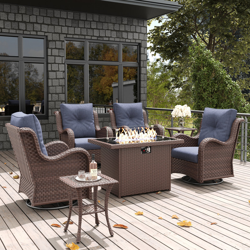 Ensemble de chaises berçantes pivotantes 7 pièces avec table d'appoint LayinSun, Brun, Marine