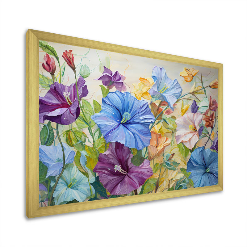 Mauve matin, gloire et fleurs I, Cadre doré simple, H 24 po x l 32 po x P 1 po