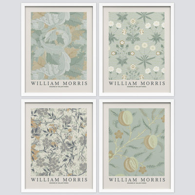 "Classic William Morris Abstracy", motif botanique floral encadré sur papier, impression de 4 pièces