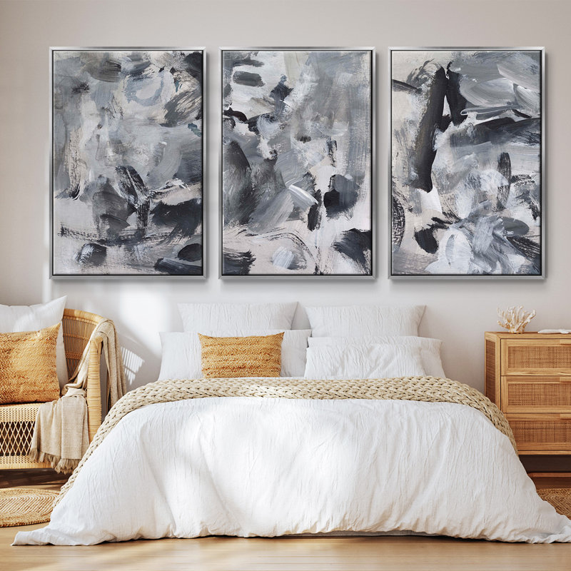 Mélange noir et blanc I 3 pièces, H 27 po x l 54 po, Argent