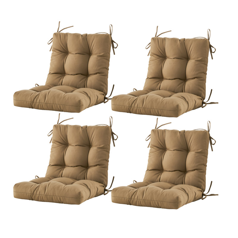  Outdoor Chair Cushions Set Of 4,40"X20"X4",Low Backtufted Thick Outdoor Wicker Lawn Seat Cushion With Ties For Patio Furniture,Khaki