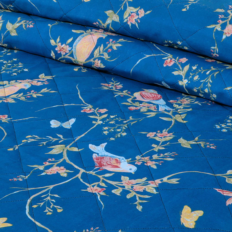Kernberry Birds Floral Navy Bedspreads Set Quilted Bedspread sets with Bed Comforter Pillowsham, 180 x 250 cm