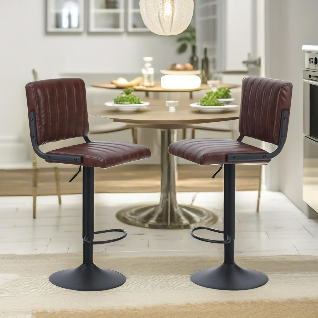 Basharat Vegan Leather Swivel Adjustable Height Stool, Kitchen Chair, Counter Stools