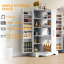 Armoire de rangement blanche autoportante de 47,4 po de hauteur, porte coulissante centrale et 2 portes à charnières latérales, tablettes réglables et supports de porte intérieure-132969232