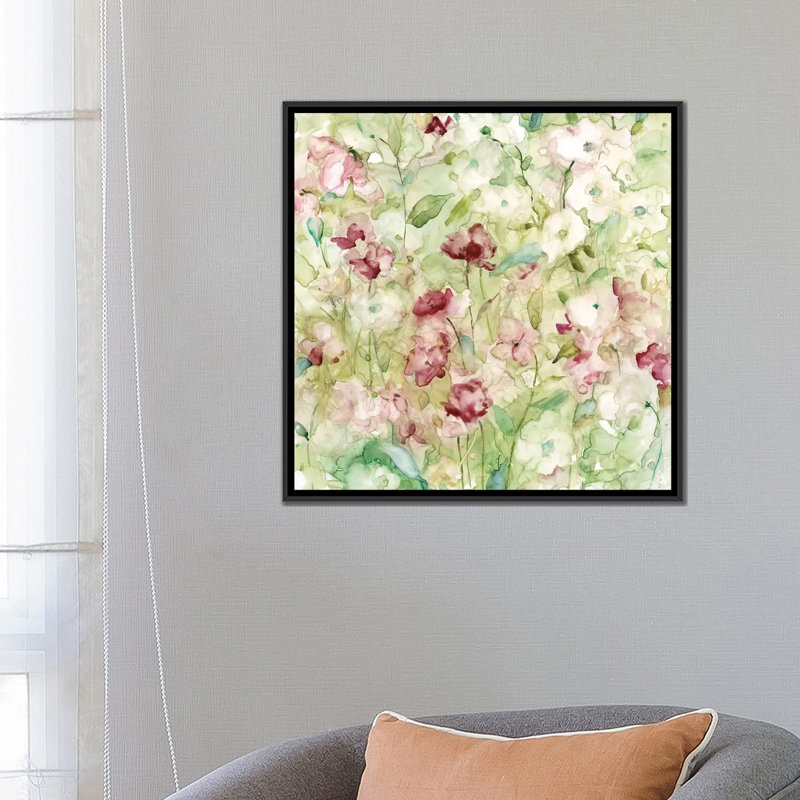 « jardin », impression sur toile, H 18 po x l 18 po x P 1,5 po, Toile avec cadre noir, Pas de tapis