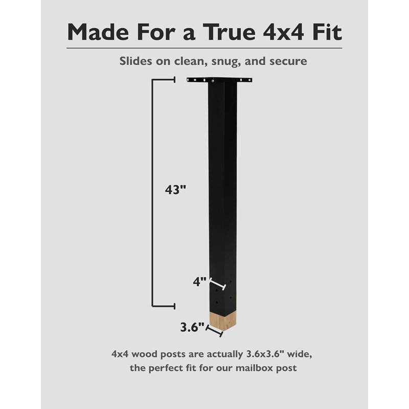 43x4x4 Inch Heavy Duty Metal Mailbox Post Sleeve with 2 Universal Brackets for Curbside Residential Mailbox