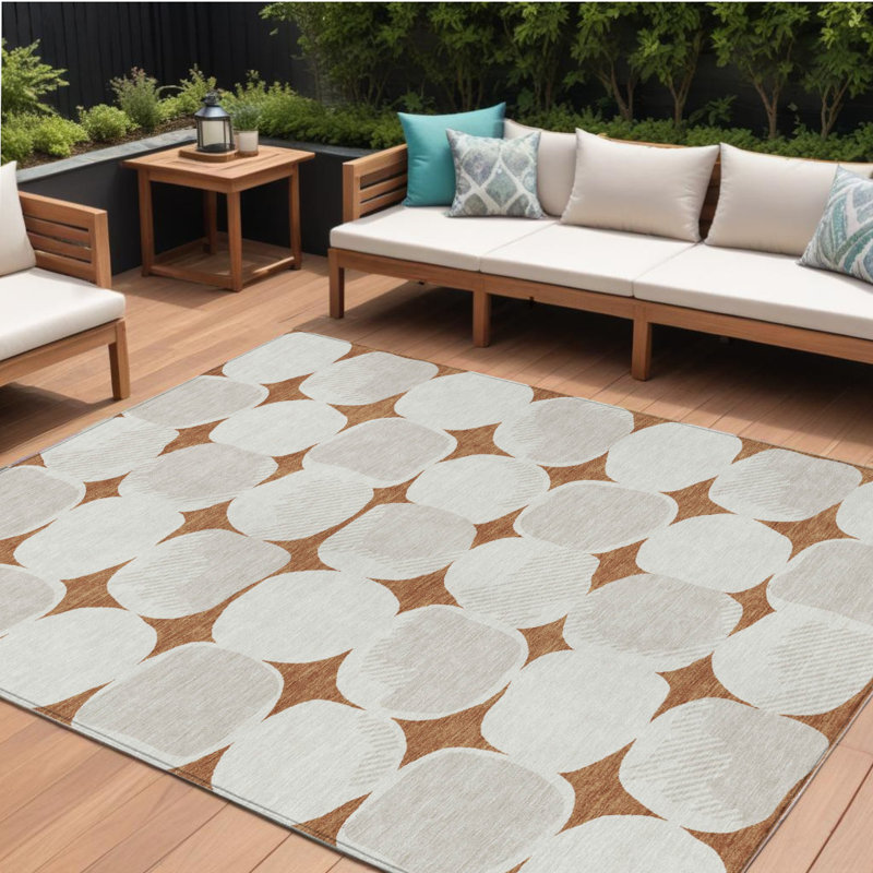 Tapis d'extérieur lavable abstrait brun et ivoire 8 pi x 10 pi