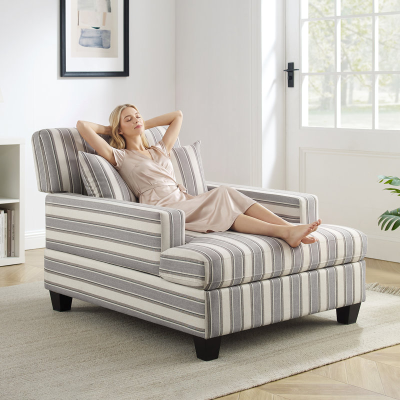 Chaise longue rembourrée en tissu 39,76 po, Lin rayé gris
