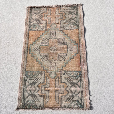 Tapis rétro en laine, motif géométrique orange 19,7 x 32,7 po