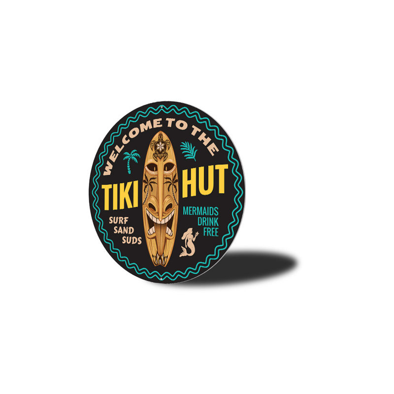 Plaque en aluminium Tiki Hut, H 18 po x l 18 po x P 0,06 po