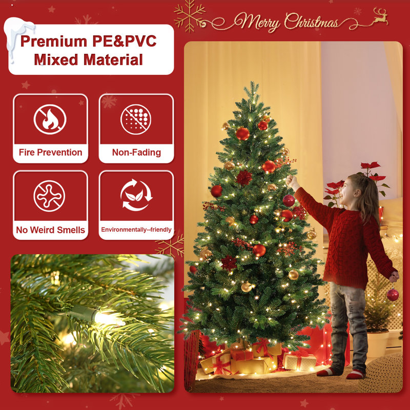 Arbre de Noël 4 pi avec 527 pointes et 150 lumières DEL blanc chaud - base en métal, 4'