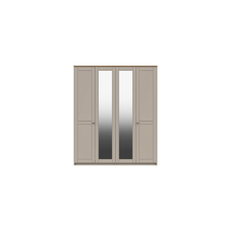 Newhaven 4 Door Manufactured Wood Wardrobe, Natural Rustic Oak/Fired Earth
