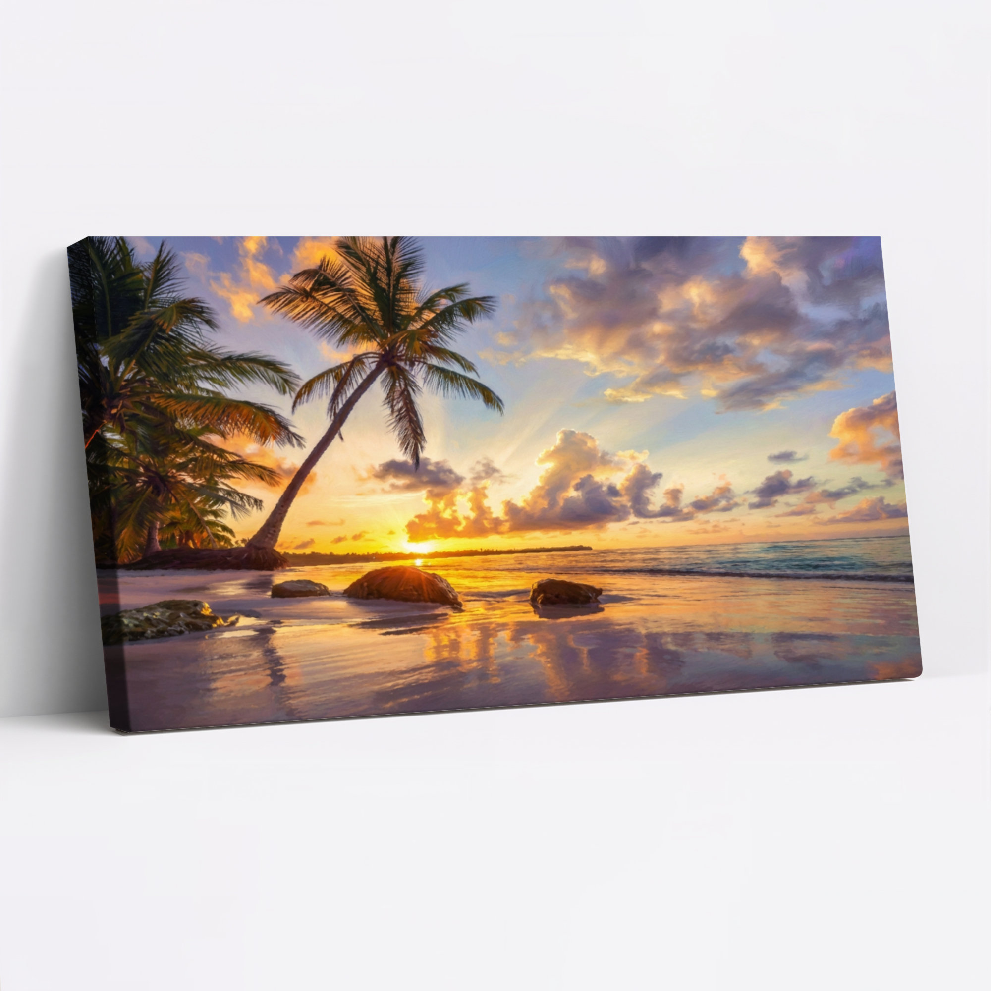 Bay Isle Home™ Tropical Sunset Palm Tree Beach Scene Canvas Wrapped ...