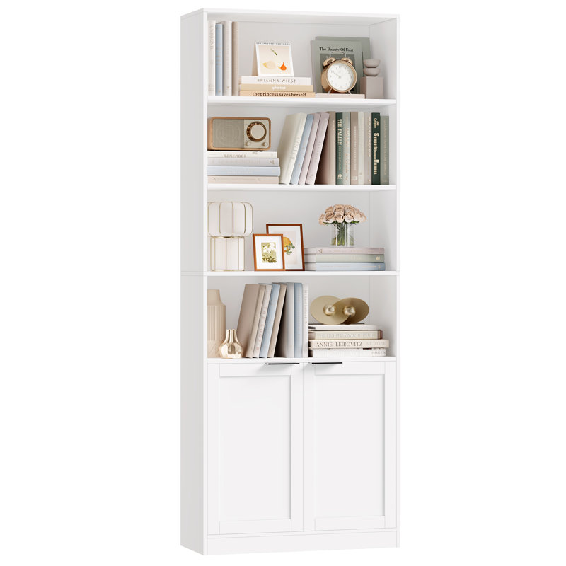 Bibliothèque de rangement H 73,2 "avec armoire à 2 portes, Blanc
