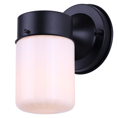 JUDE 1 Lt Matte Black Outdoor Down Light, Opal Strip Glass, 60W Type A