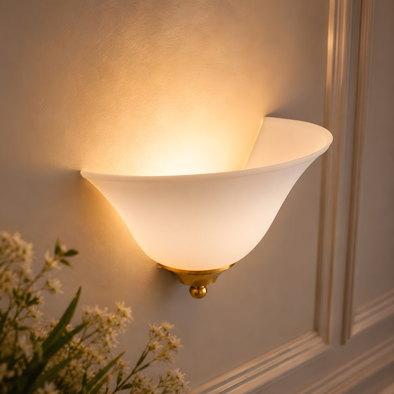 Aiello 13.3''W Dimmable White Iron Half Moon Wall Light, Polished Brass