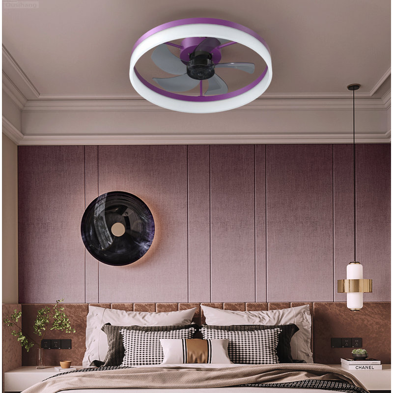 Modern Slim Flush Mount Ceiling Fan with Dimmable LED Remote Control, Tiffany, Tiffany