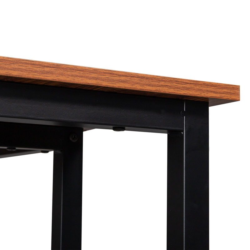 L-Shaped Metal Base Computer Desk, Brown/Black