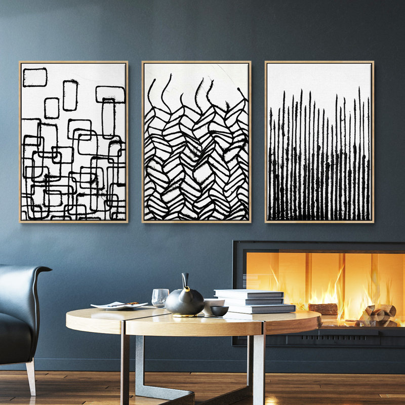 Ensemble de 3 pièces encadrées sur toile imprimées Effervescence I, Naturel, H 27 po x l 54 po
