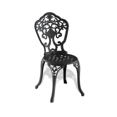 Sièges de patio en fonte d'aluminium 2 pièces, noir, motifs ornés, corrosion, base coulissante, chaises relaxantes pour chaise 2 pièces, cadre noir, peinture artistique artistique, coussin, surface