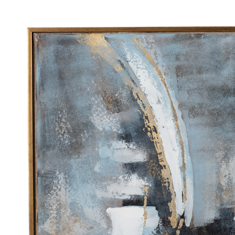 51" x 21" Blue and Gold Abstract Oil Painting on Canvas