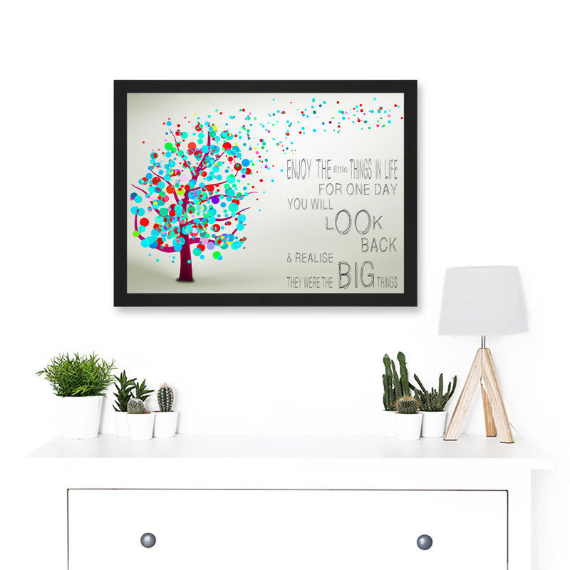 Enjoy Little Things Life Bubble Tree Quote Typography - Single Picture Frame Art Prints